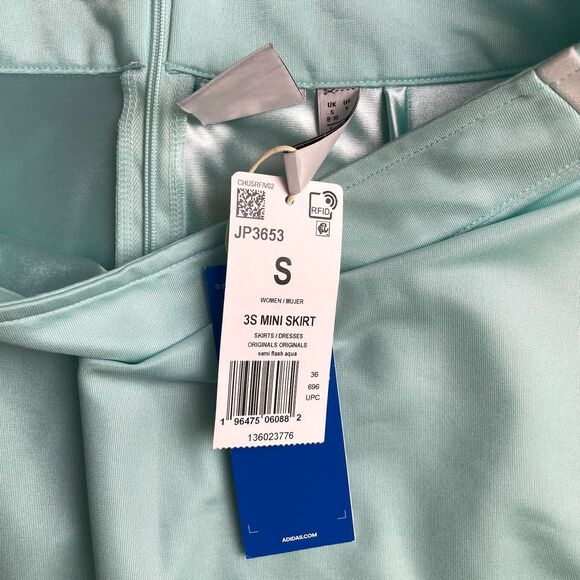 Adidas Originals 3S Mini Skirt Women Sz S Flash Aqua Mint Blue JP3653 Athleisure - Picture 4 of 8